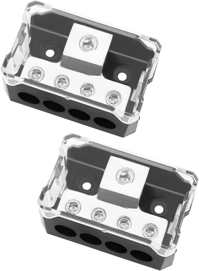 Seamaka 2PCS 4 Way Power Distribution Block,0/2/4 AWG Gauge in 4/8/10 Gauge Out,Amp Distribution Connecting Block for Car Audio Splitter O-072-2PCS - Image 1